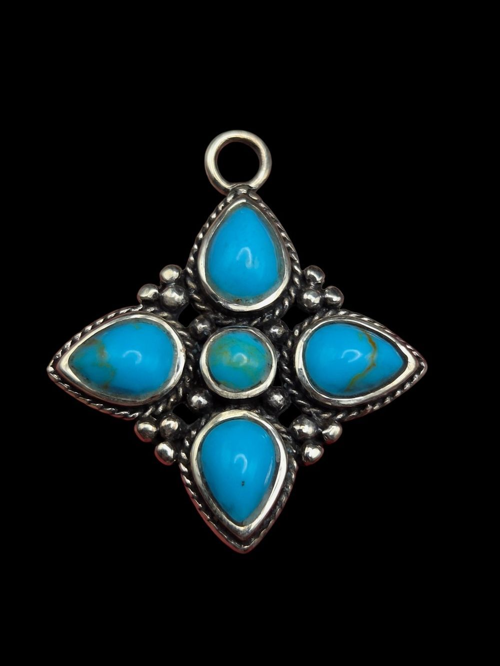 SW Sterling Silver Blue Turquoise Teardrop Cross Pendant